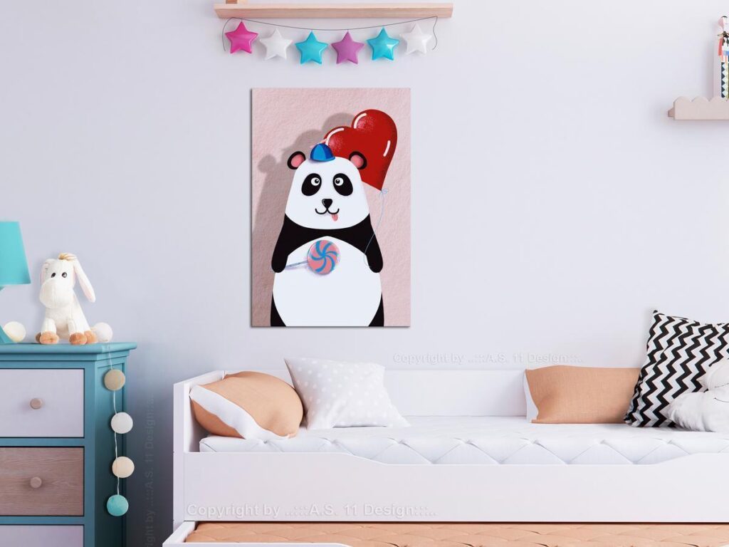 Schilderij - Panda with a Balloon (1 Part) Vertical