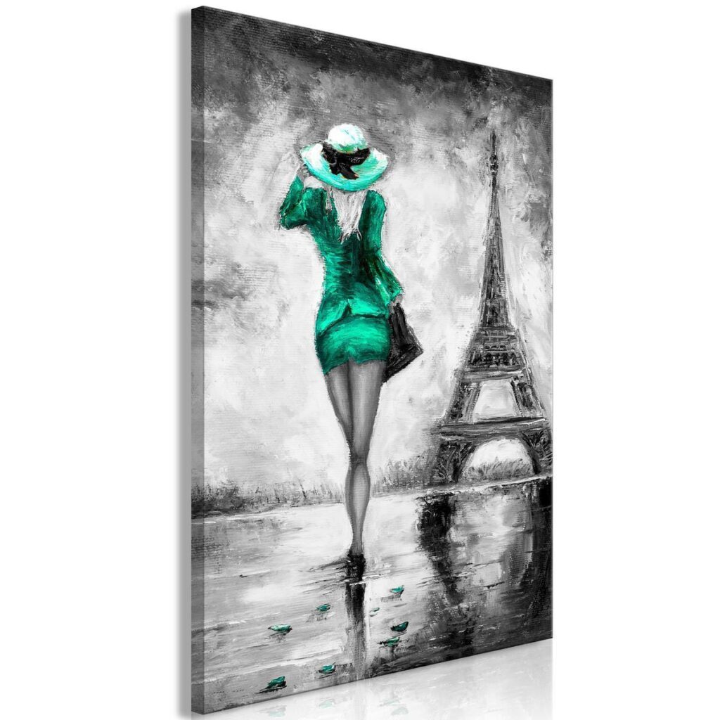 Schilderij - Parisian Woman (1 Part) Vertical Green - Afbeelding 2