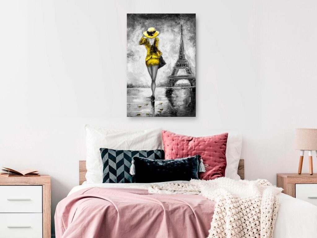 Schilderij - Parisian Woman (1 Part) Vertical Yellow