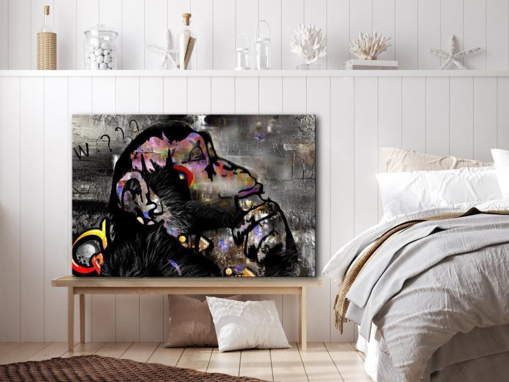 Schilderij - Pensive Monkey (1 Part) Wide - Afbeelding 2