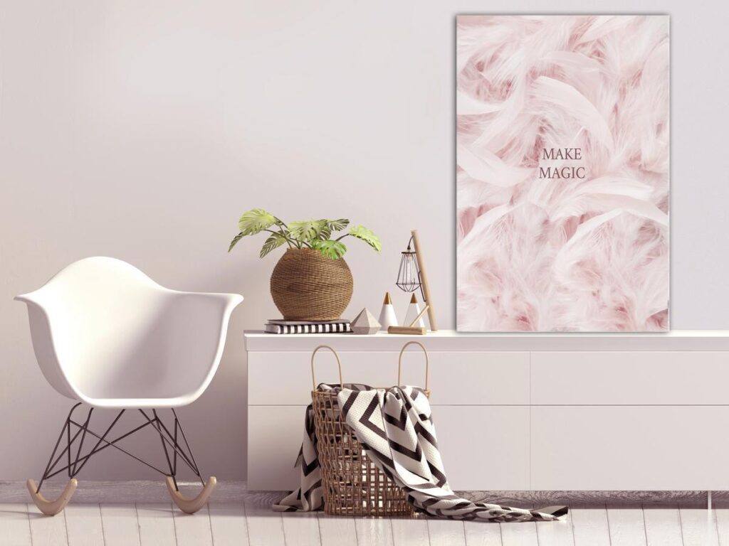 Schilderij - Pink Feathers (1 Part) Vertical - Afbeelding 2