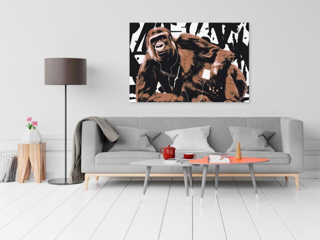 Schilderij - Pop Art Monkey (1 Part) Narrow Brown - Afbeelding 2