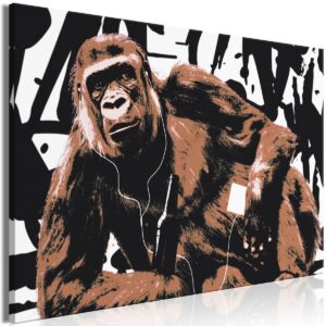 Schilderij - Pop Art Monkey (1 Part) Narrow Brown