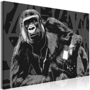 Schilderij - Pop Art Monkey (1 Part) Narrow Grey