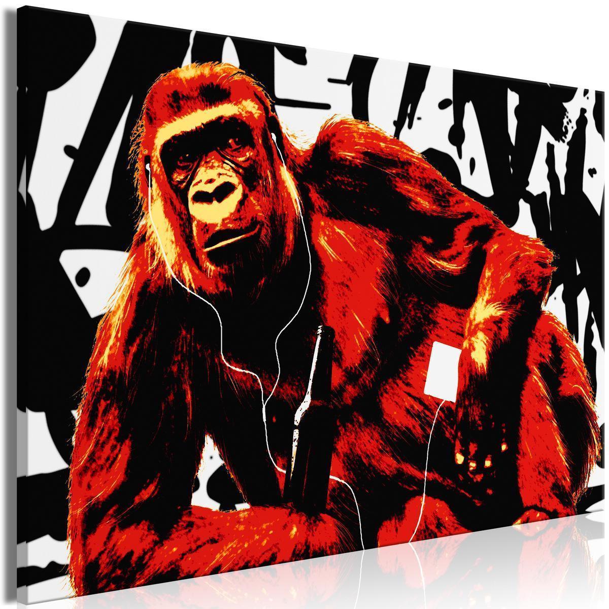 Schilderij - Pop Art Monkey (1 Part) Narrow Red - Afbeelding 2