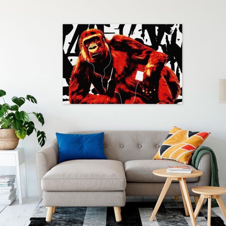 Schilderij - Pop Art Monkey (1 Part) Narrow Red