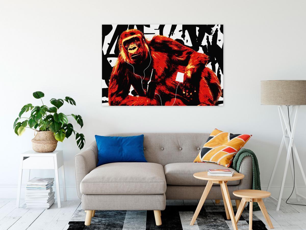 Schilderij - Pop Art Monkey (1 Part) Narrow Red