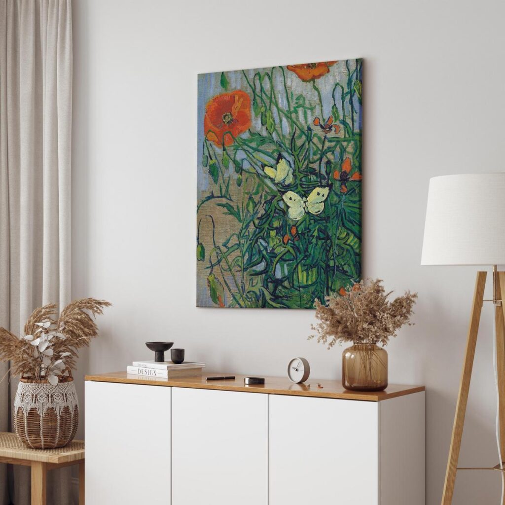 Schilderij - Poppies and Butterflies - Afbeelding 3
