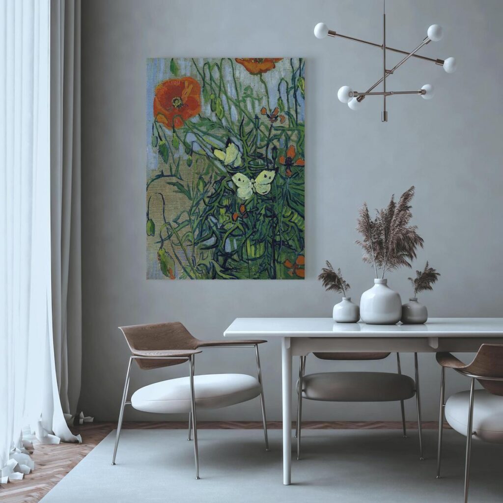 Schilderij - Poppies and Butterflies