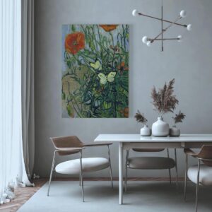 Schilderij - Poppies and Butterflies