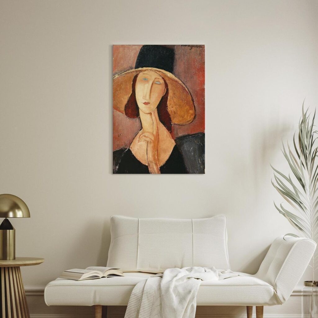Schilderij - Portrait of Jeanne Hebuterne in a Large Hat - Afbeelding 3