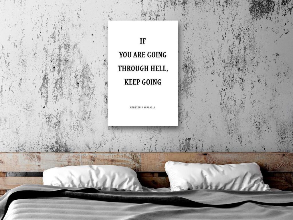 Schilderij - Power of Words (1-part) - Winston Churchill's Motivational Quote