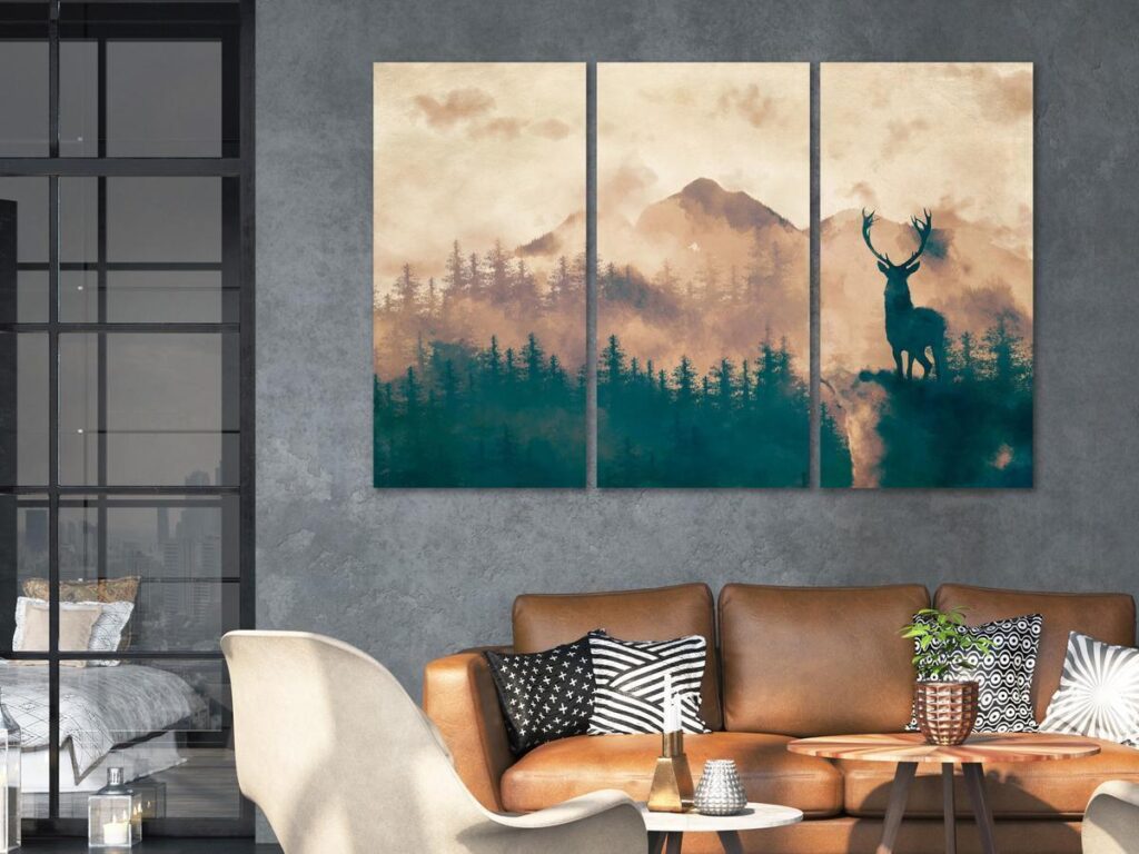 Schilderij - Proud Deer (3 Parts) - Afbeelding 2