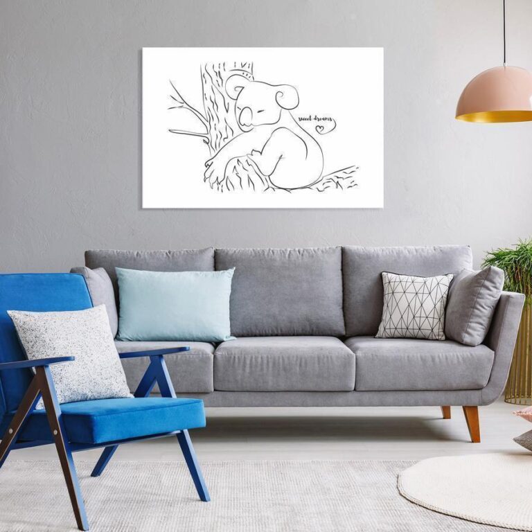 Schilderij - Quiet Charm of Nature (1-part) - Sleeping Koala in Black and White