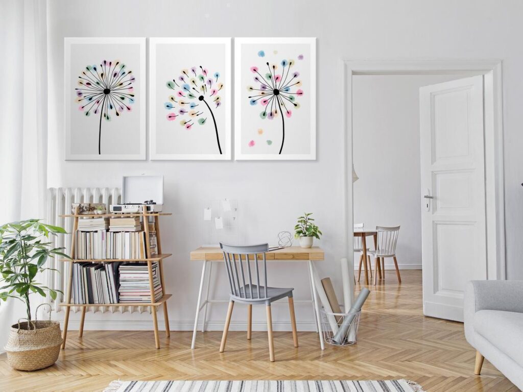Schilderij - Rainbow Dandelions (3 Parts) - Afbeelding 2
