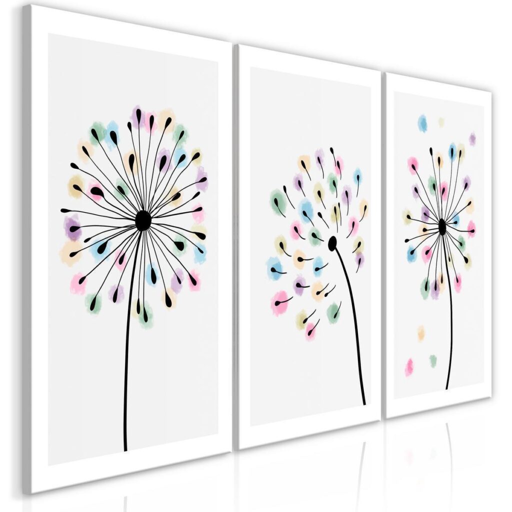 Schilderij - Rainbow Dandelions (3 Parts)