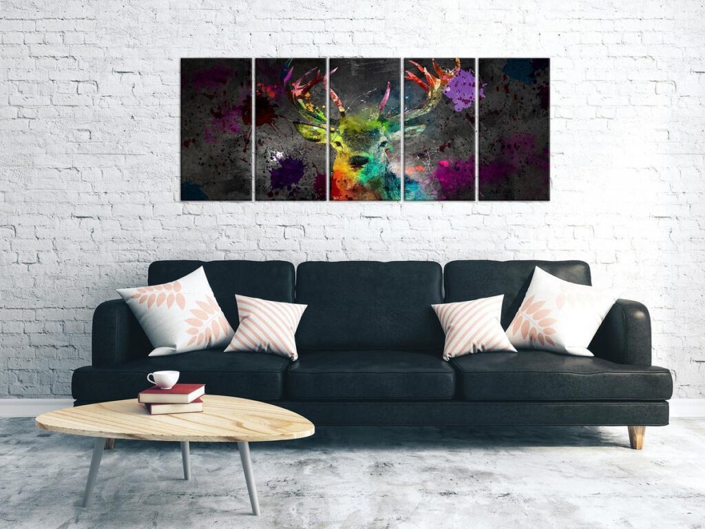 Schilderij - Rainbow Deer (5 Parts) Narrow - Afbeelding 2