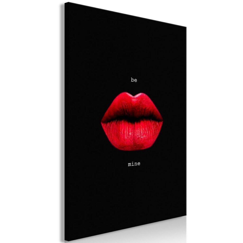 Schilderij - Red Lips (1-part) - Black Background with English Text - Afbeelding 2