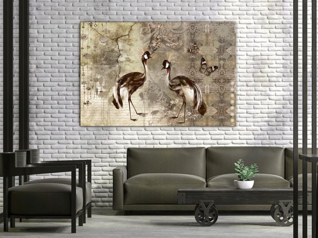 Schilderij - Retro Cranes (1 Part) Wide - Afbeelding 2