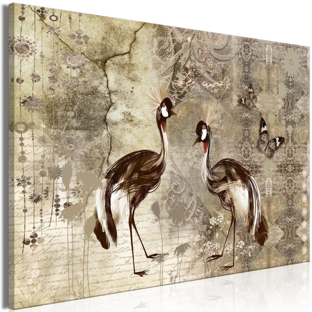 Schilderij - Retro Cranes (1 Part) Wide
