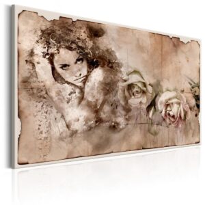 Schilderij - Retro Style: Woman and Roses