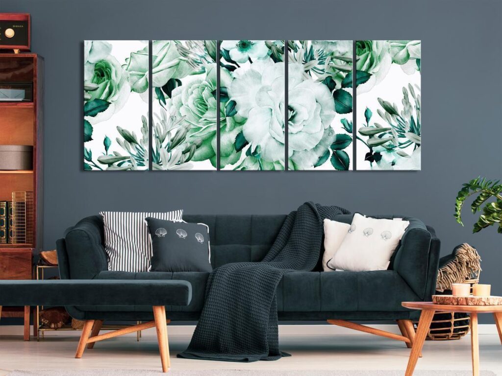Schilderij - Rose Composition (5 Parts) Narrow Green - Afbeelding 2