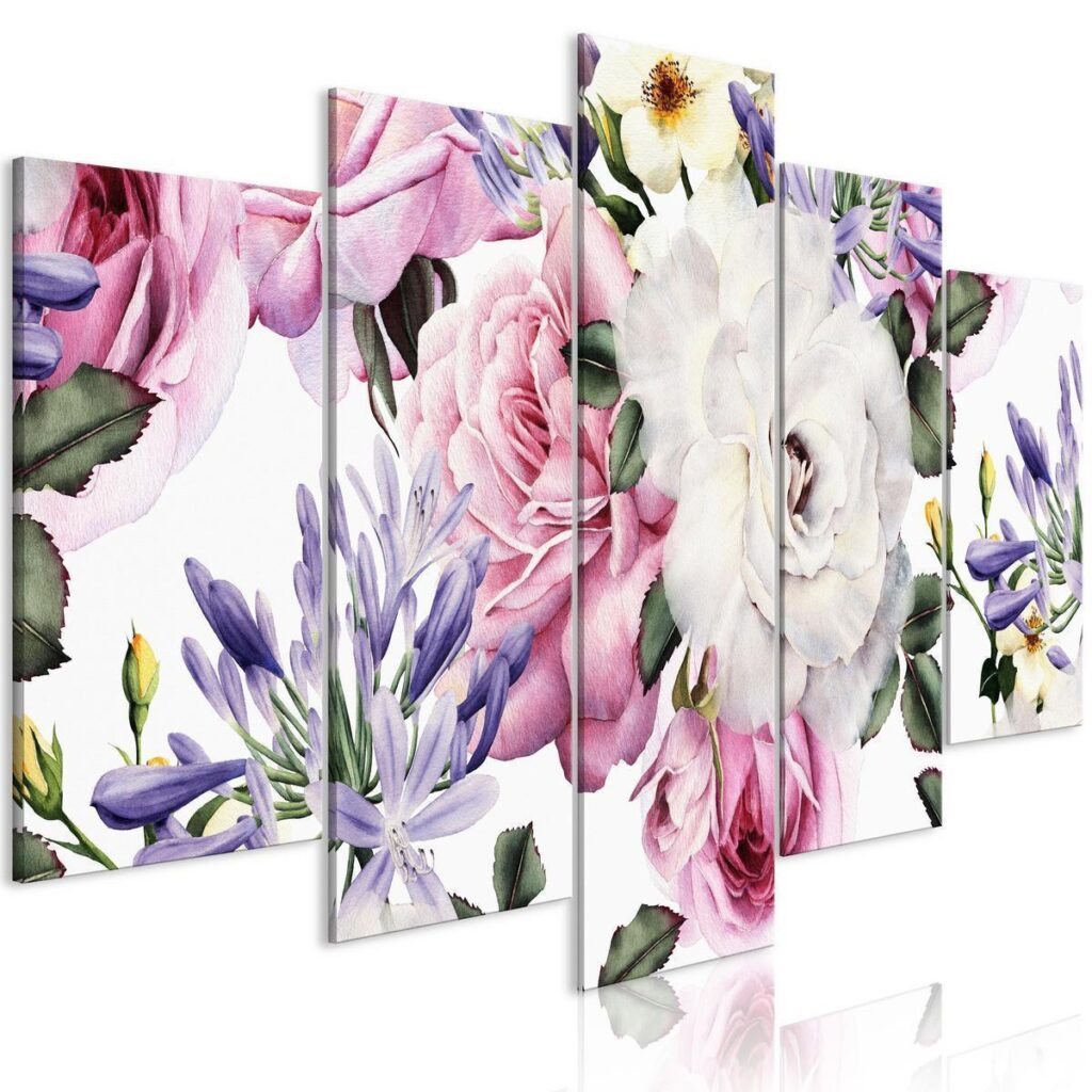 Schilderij - Rose Composition (5 Parts) Wide Colourful - Afbeelding 2