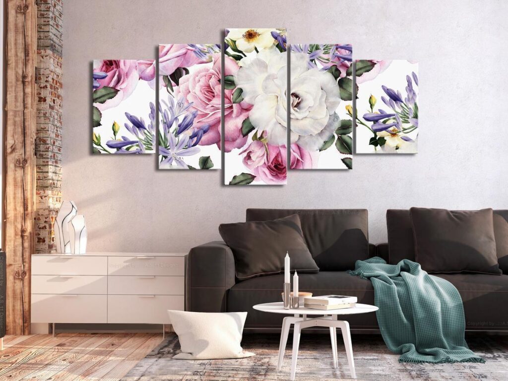 Schilderij - Rose Composition (5 Parts) Wide Colourful