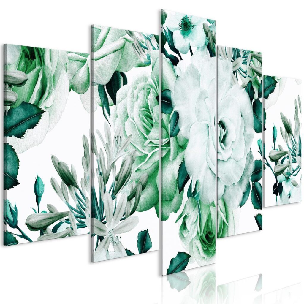 Schilderij - Rose Composition (5 Parts) Wide Green