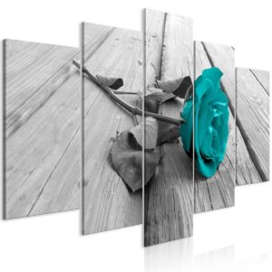 Schilderij - Rose on Wood (5 Parts) Wide Turquoise
