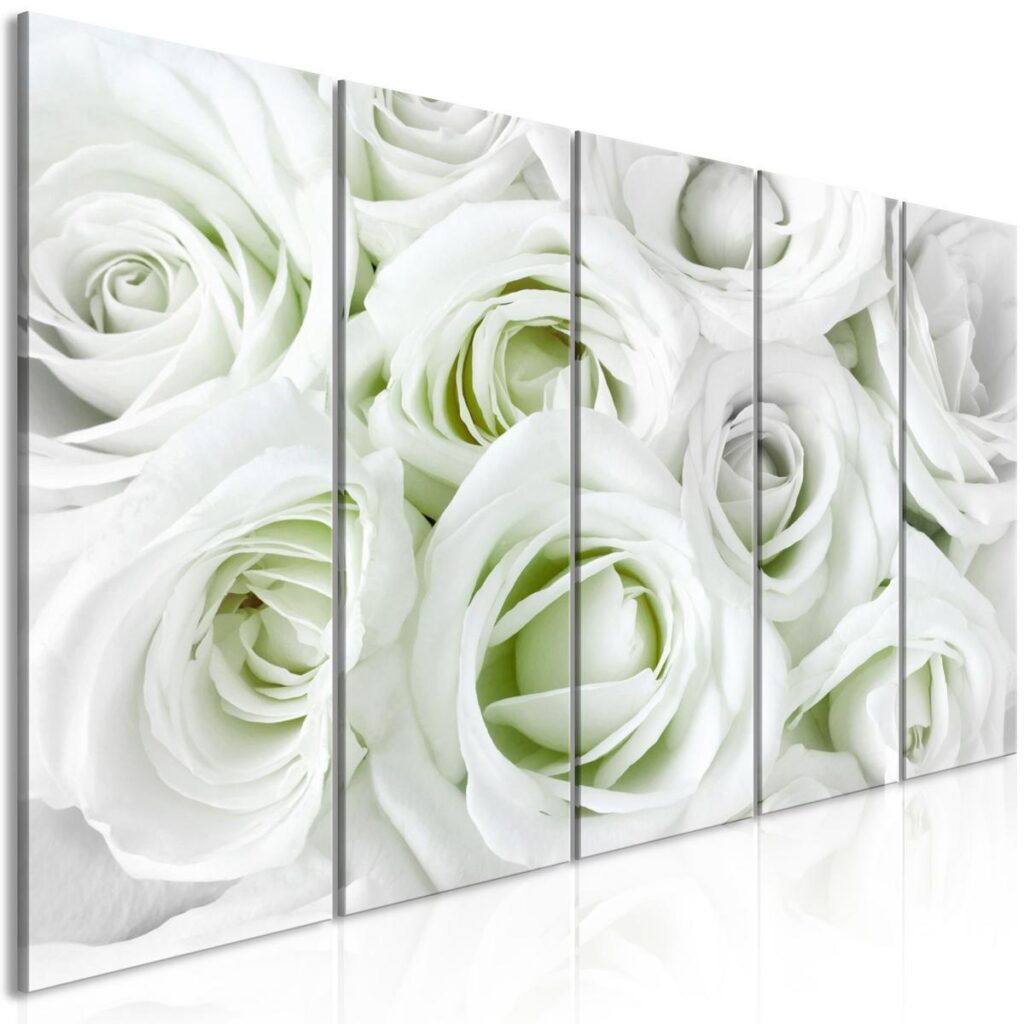 Schilderij - Satin Rose (5 Parts) Narrow Green