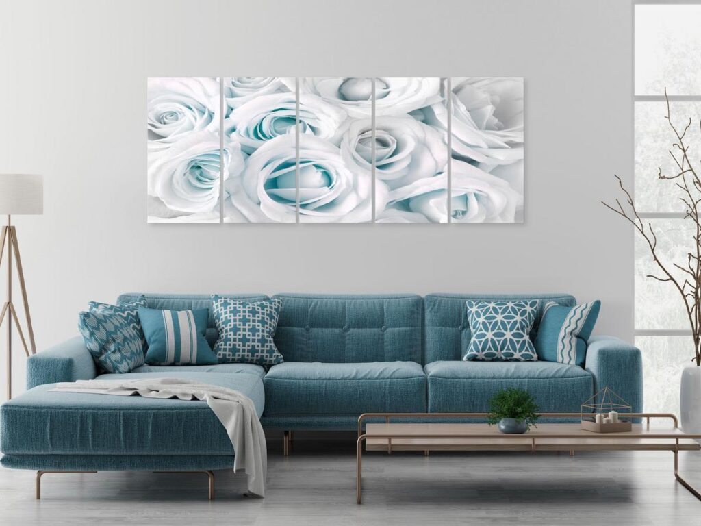 Schilderij - Satin Rose (5 Parts) Narrow Turquoise - Afbeelding 2