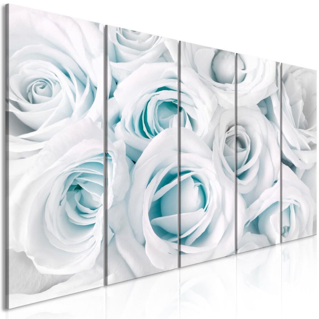 Schilderij - Satin Rose (5 Parts) Narrow Turquoise