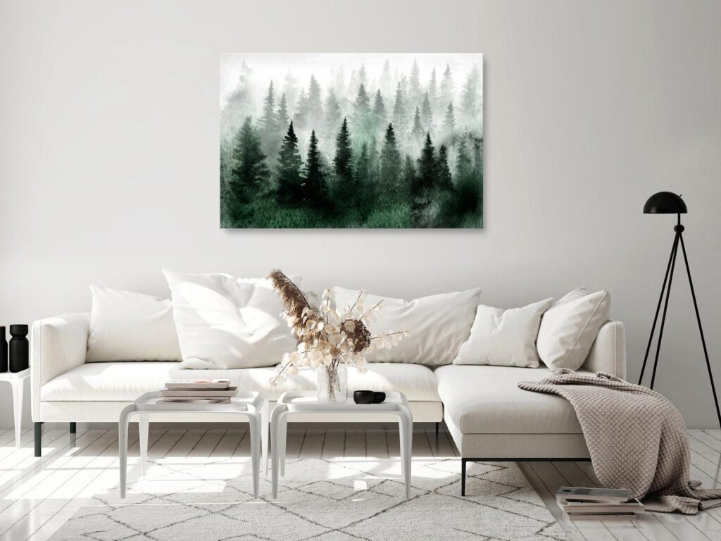 Schilderij - Scandinavian Foggy Forest (1 Part) Wide