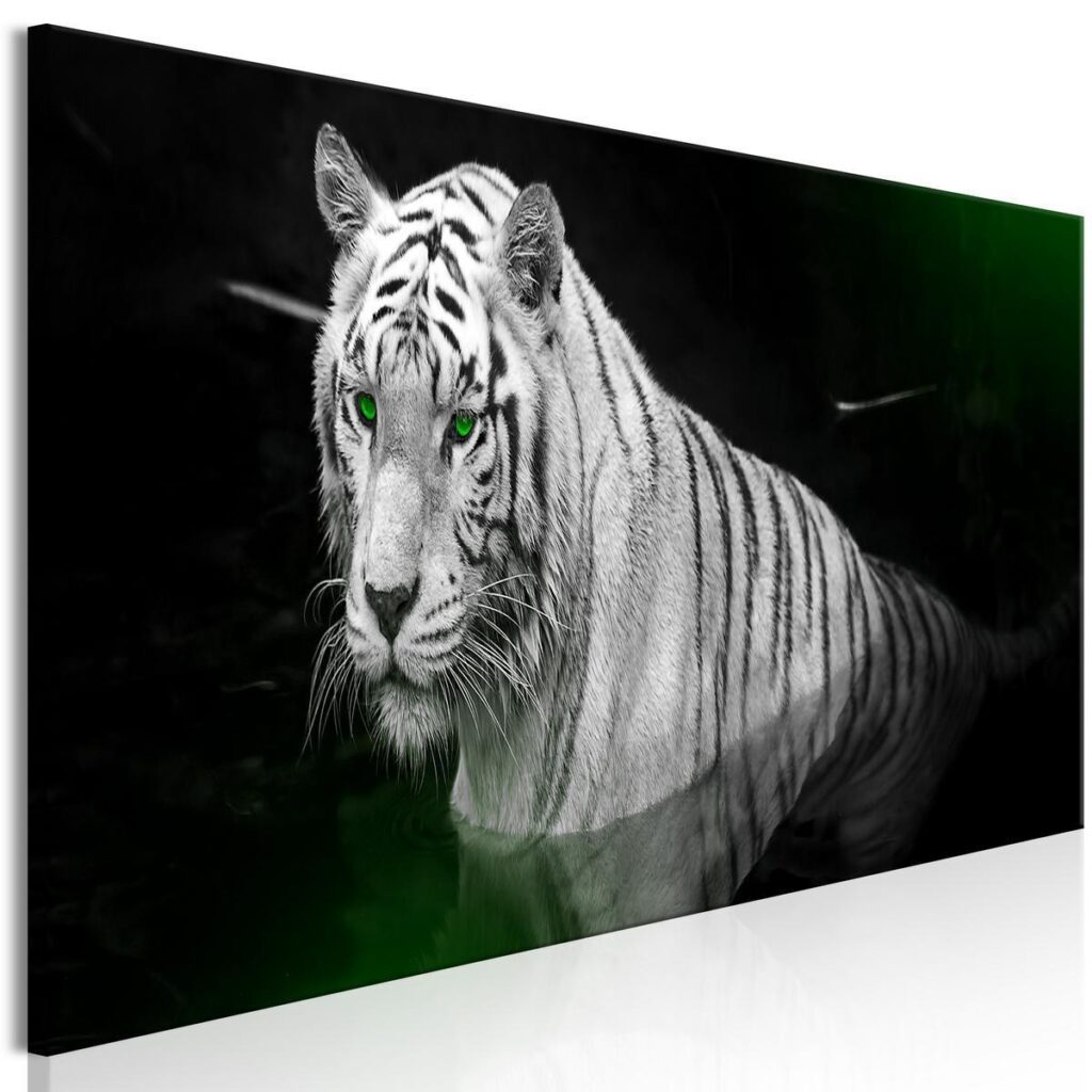 Schilderij - Shining Tiger (1 Part) Green Narrow - Afbeelding 2