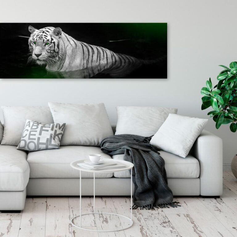 Schilderij - Shining Tiger (1 Part) Green Narrow