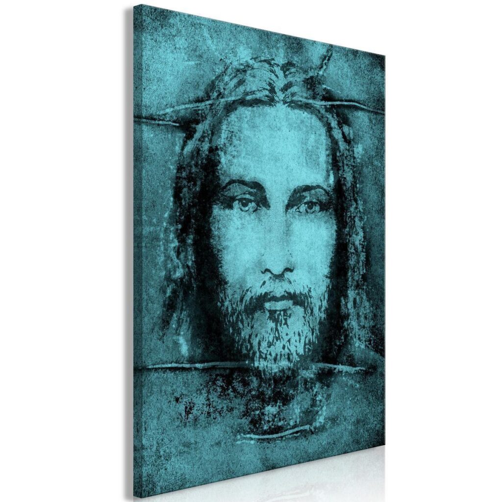 Schilderij - Shroud of Turin in Turqoise (1 Part) Vertical - Afbeelding 2
