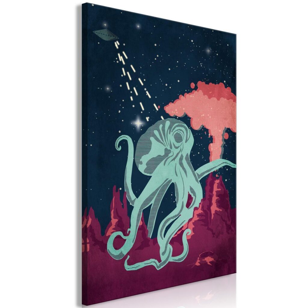 Schilderij - Space Octopus (1 Part) Vertical - Afbeelding 2