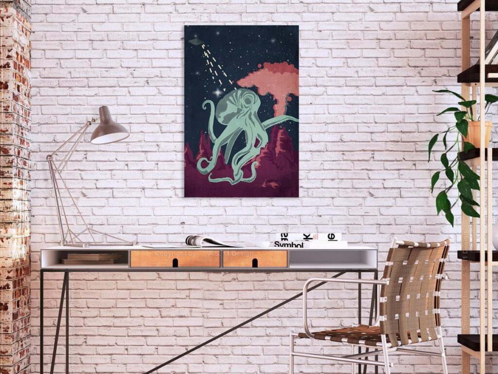 Schilderij - Space Octopus (1 Part) Vertical