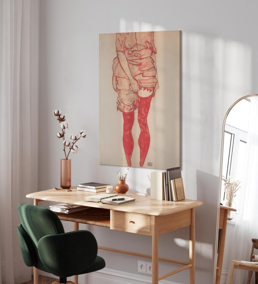 Schilderij - Stehende Frau in Rot