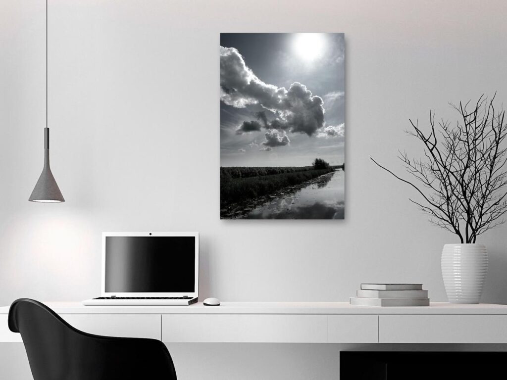 Schilderij - Sun Over Clouds (1-part) - Sky Reflection in Water Field - Afbeelding 2