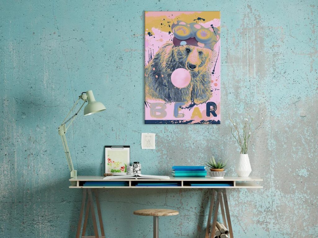 Schilderij - Teddy Bear and Balloon (1 Part) Vertical