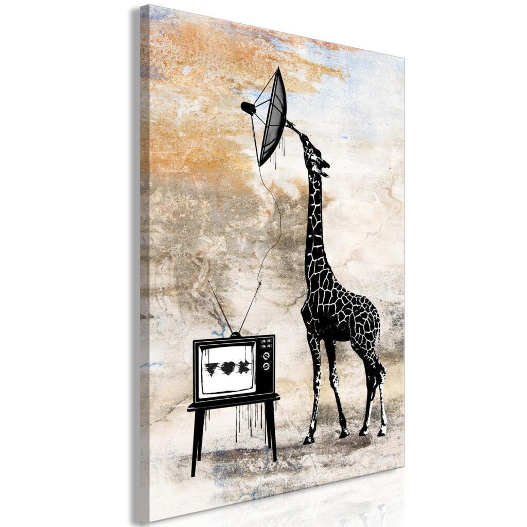Schilderij - Television Giraffe (1 Part) Vertical - Afbeelding 2