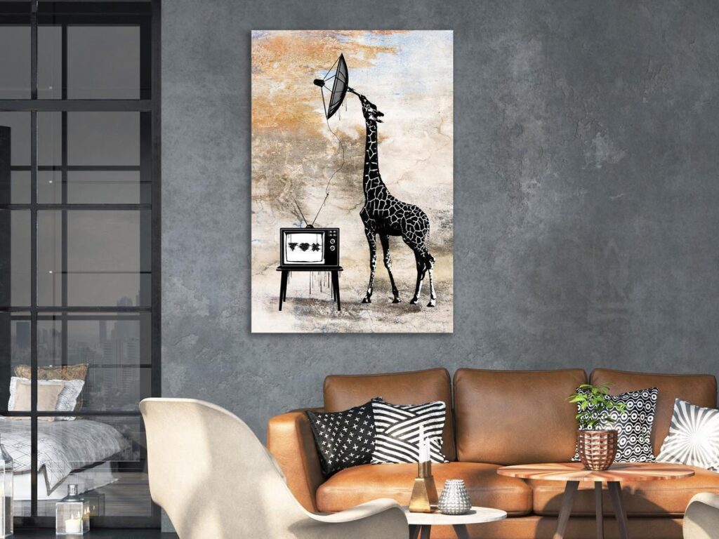 Schilderij - Television Giraffe (1 Part) Vertical