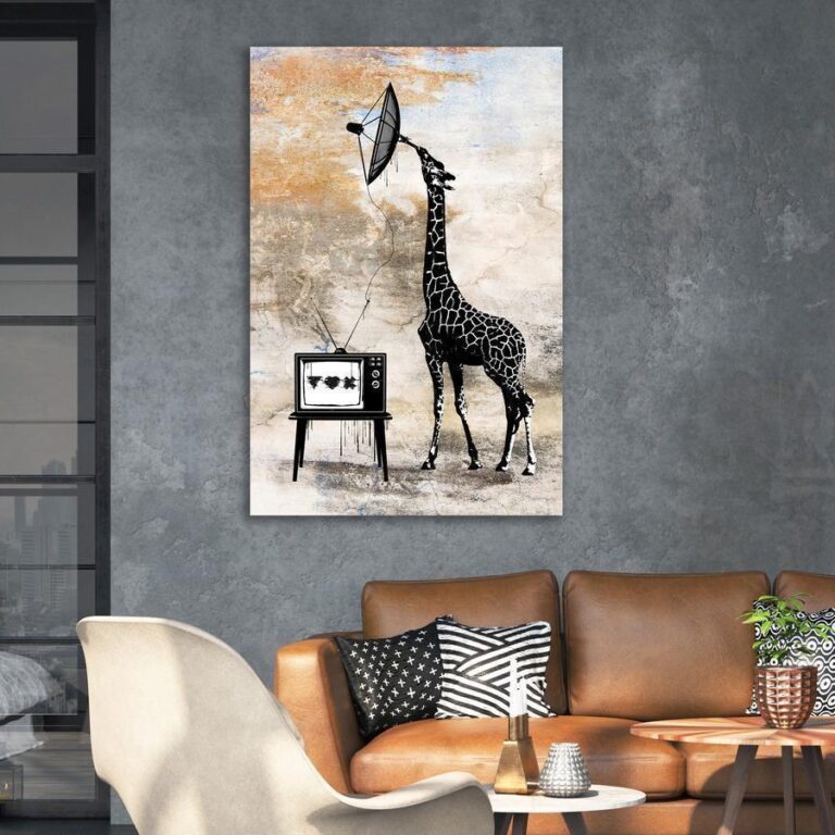Schilderij - Television Giraffe (1 Part) Vertical