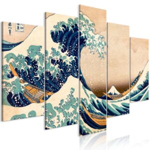 Schilderij - The Great Wave off Kanagawa (5 Parts) Wide