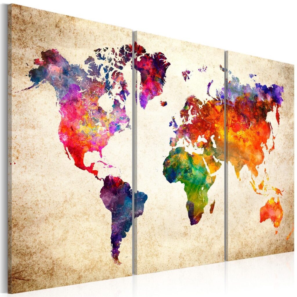 Schilderij - The World's Map in Watercolor - Afbeelding 2