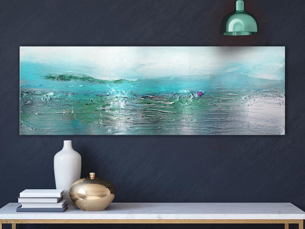 Schilderij - Turquoise Landscape (1 Part) Narrow