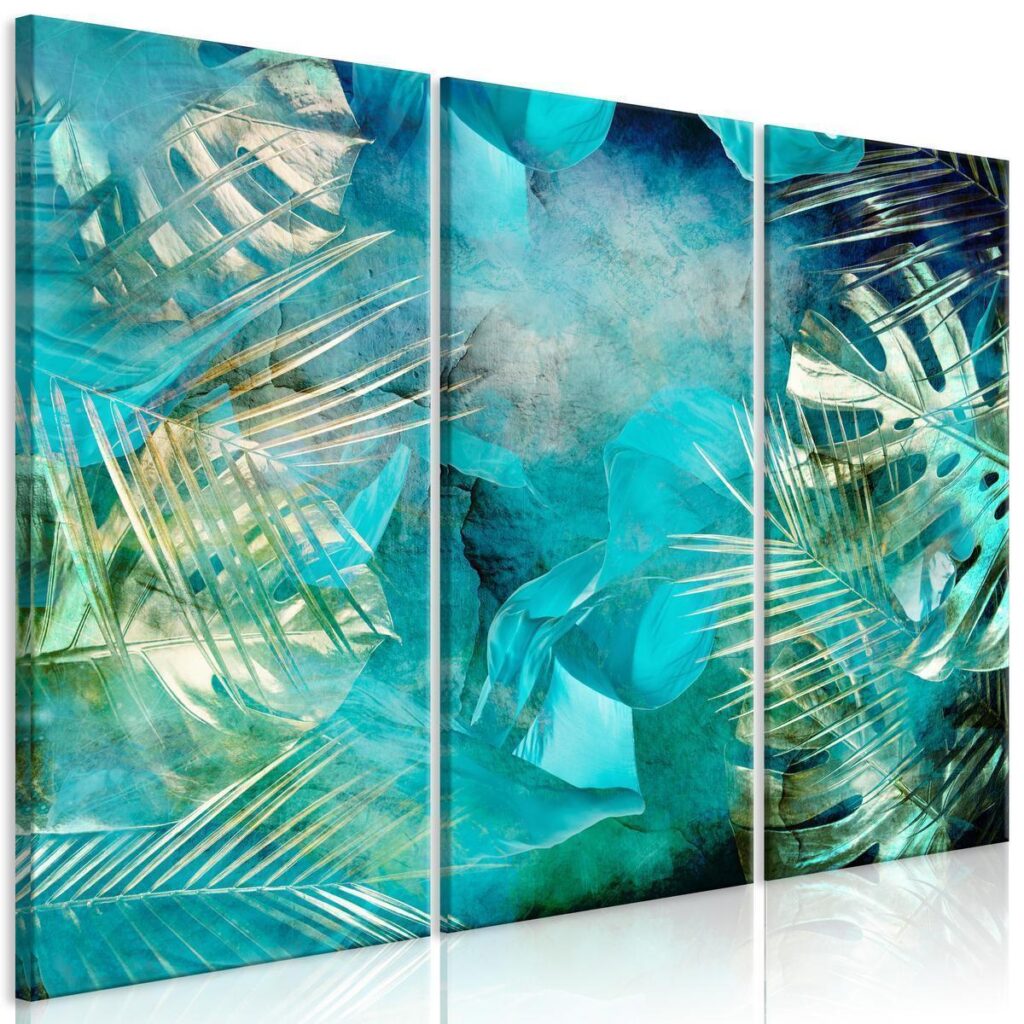 Schilderij - Turquoise and Gold (3 Parts) - Afbeelding 2