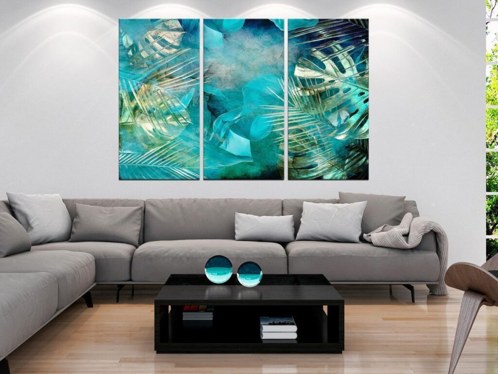 Schilderij - Turquoise and Gold (3 Parts)